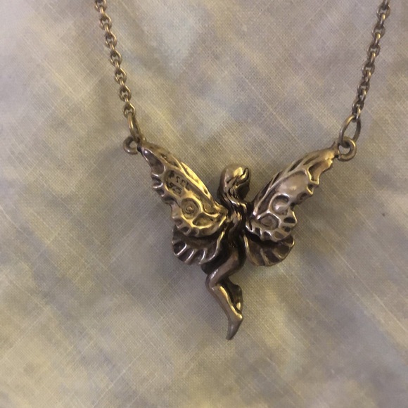 Vintage Peter Stone Sterling Silver Whimsical Fairy/Pixie Necklace 16” w1” ext - Picture 2 of 5
